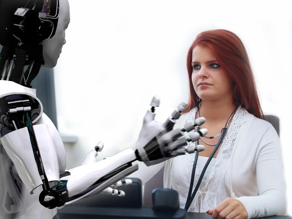 女性と話すロボット
