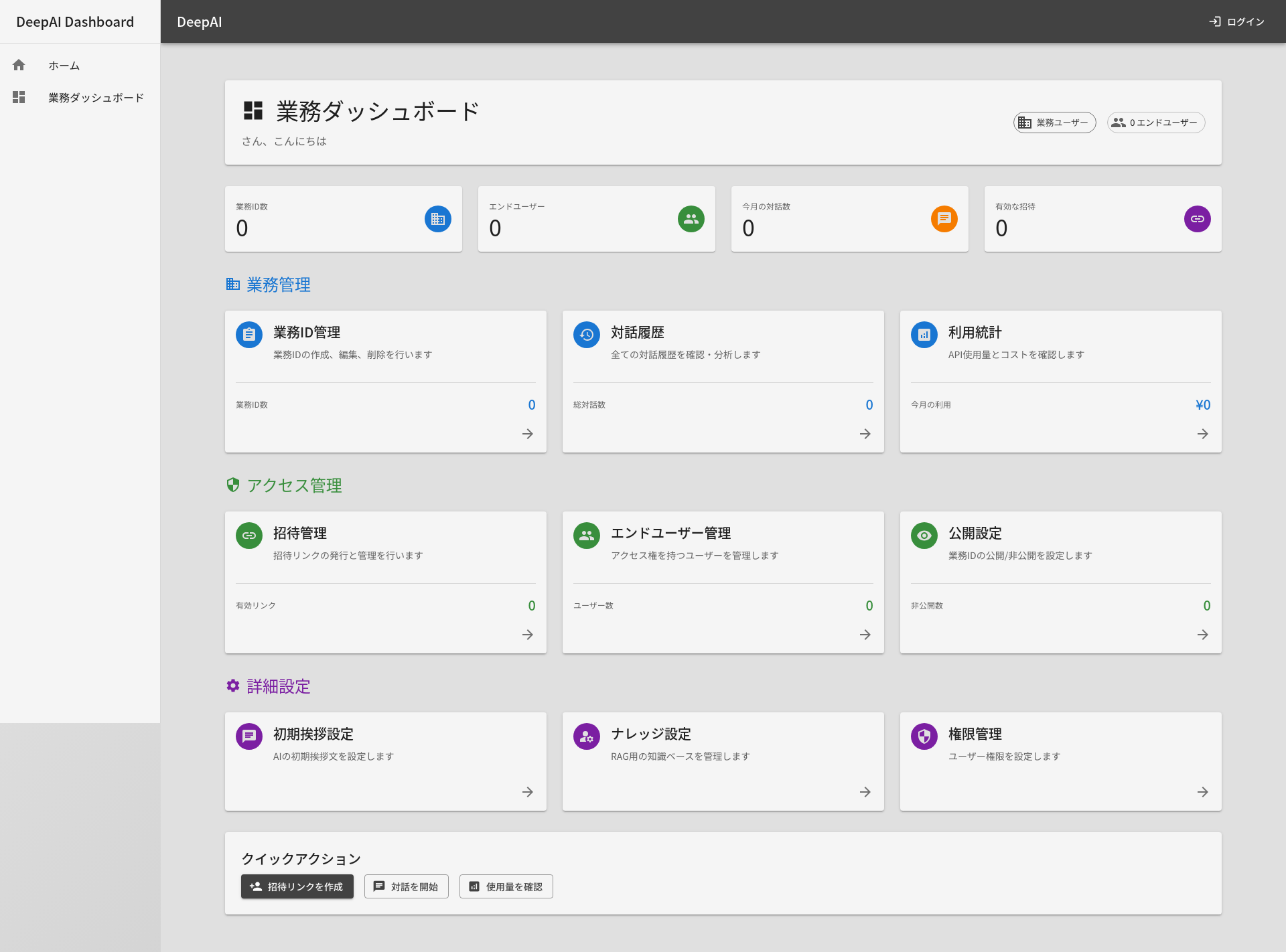 DeepAI PHRダッシュボード — 患者タイムライン、処方管理、診察メモ、録画記録を統合したパーソナルヘルスレコード画面