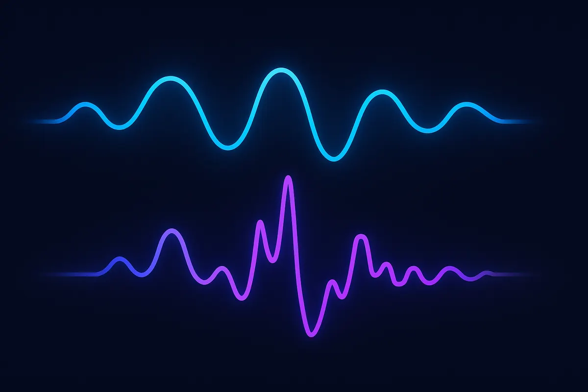 正常音と異常音の音波パターンの違いをイメージした図