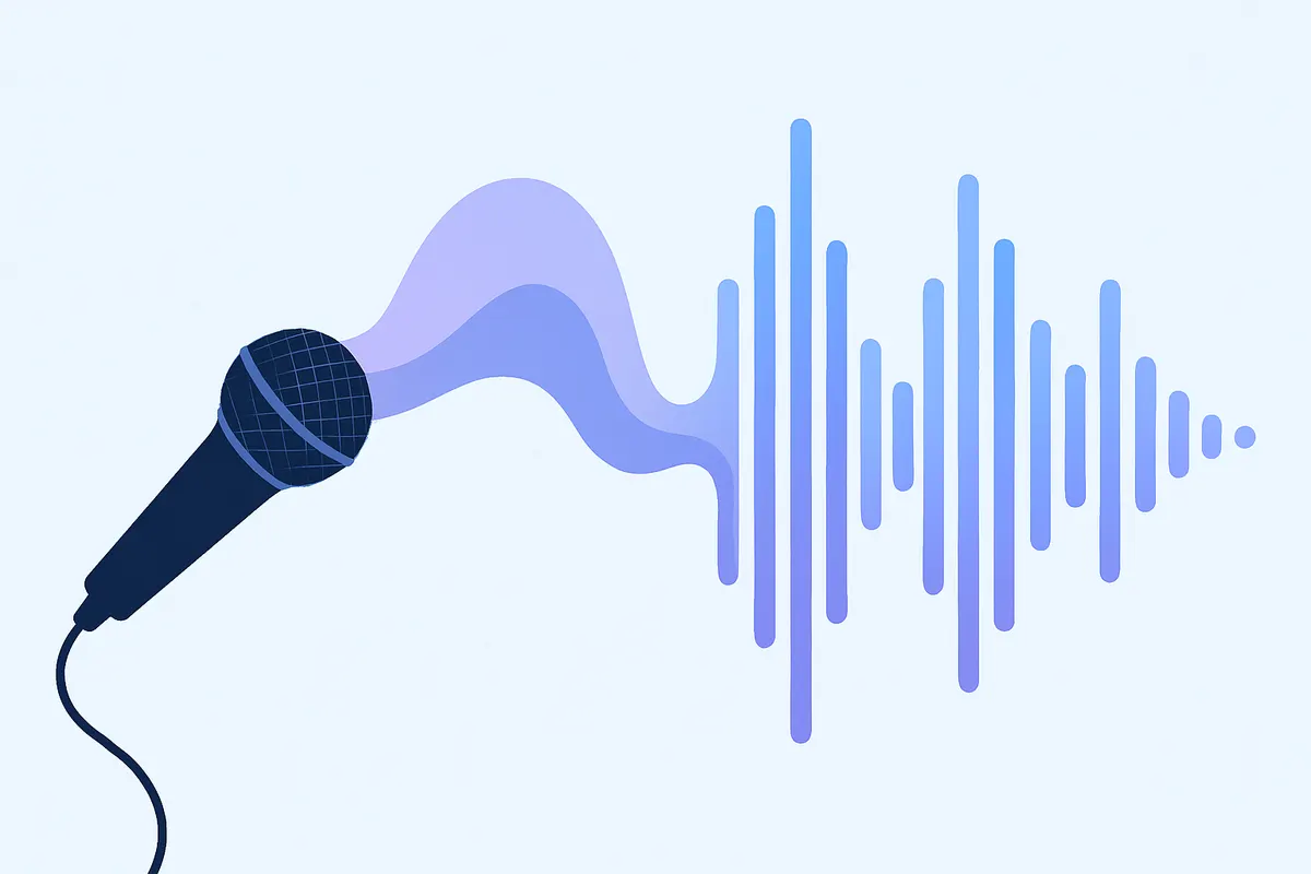 AIが音声を生成するイメージ――マイクから広がるデジタル波形