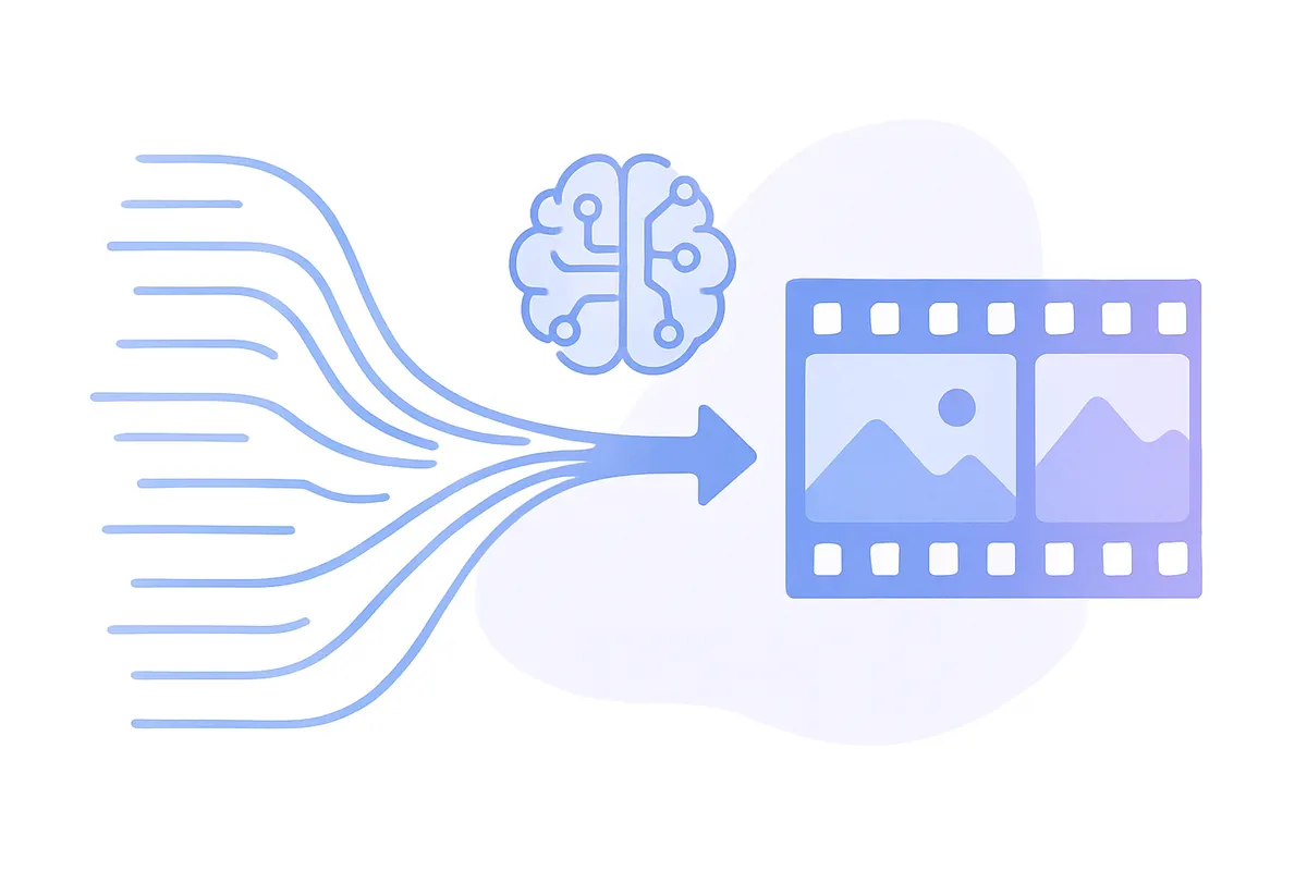 テキストから動画が生成される抽象的なイメージ