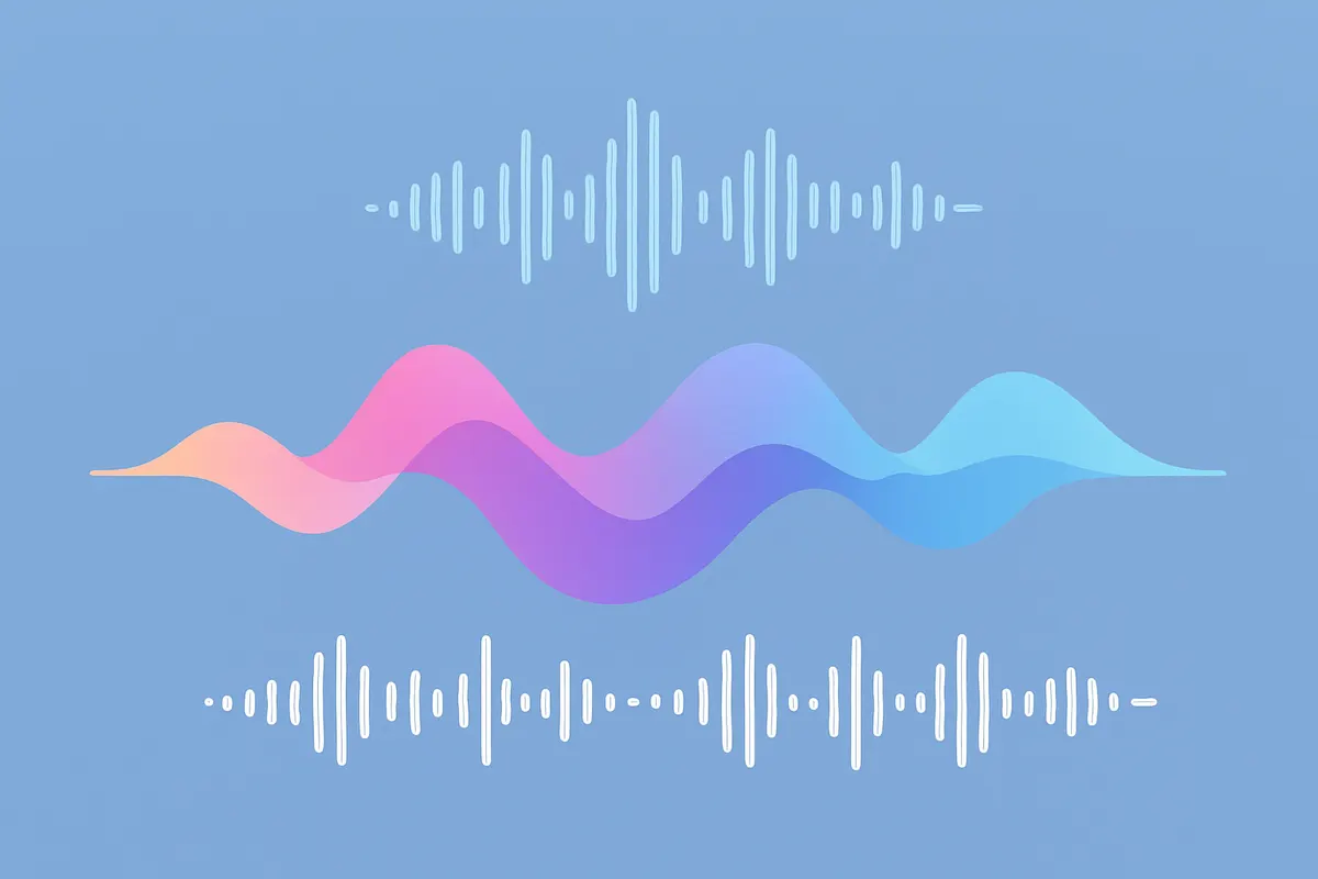 AIキャラクターの音声合成・リップシンク技術を表す音波の可視化イメージ