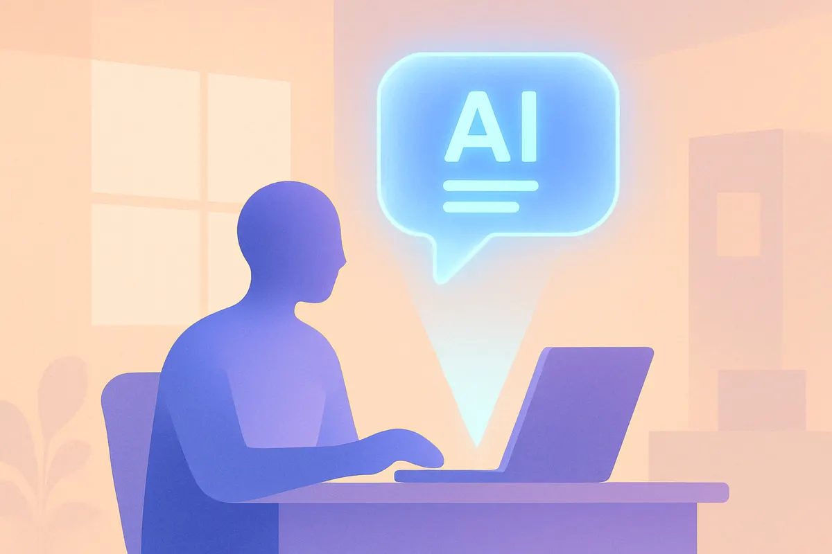 AIが社員の質問に答えるコミュニケーションの概念図（シルエット表現）