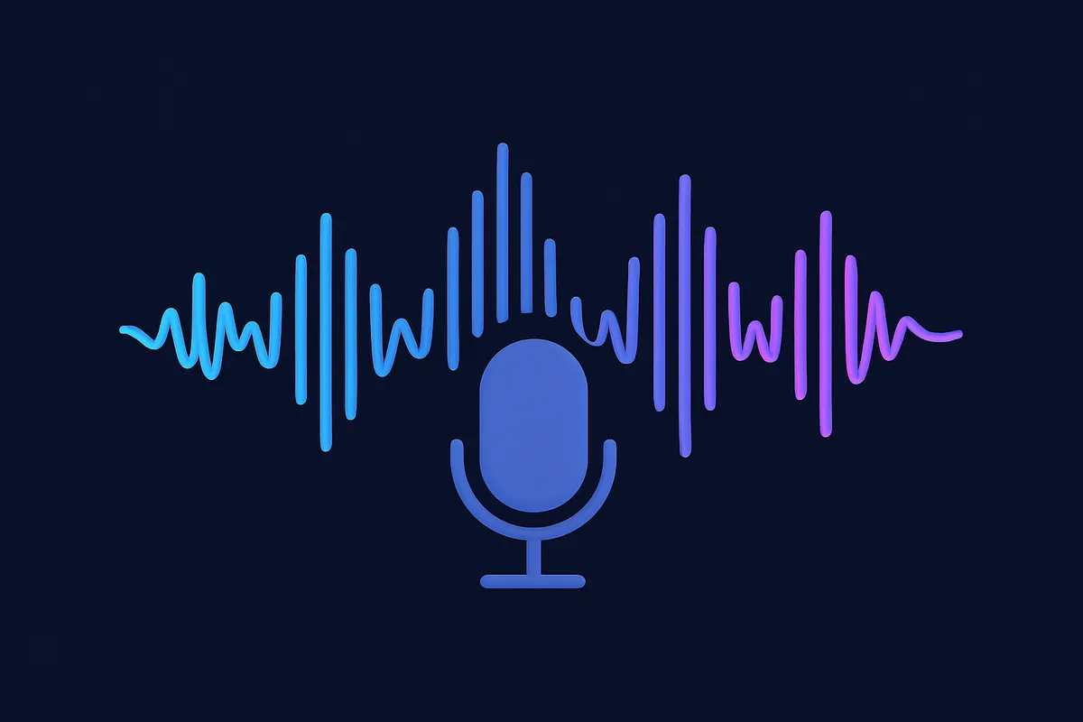 AI音声生成のイメージ:音声波形とマイクシルエット