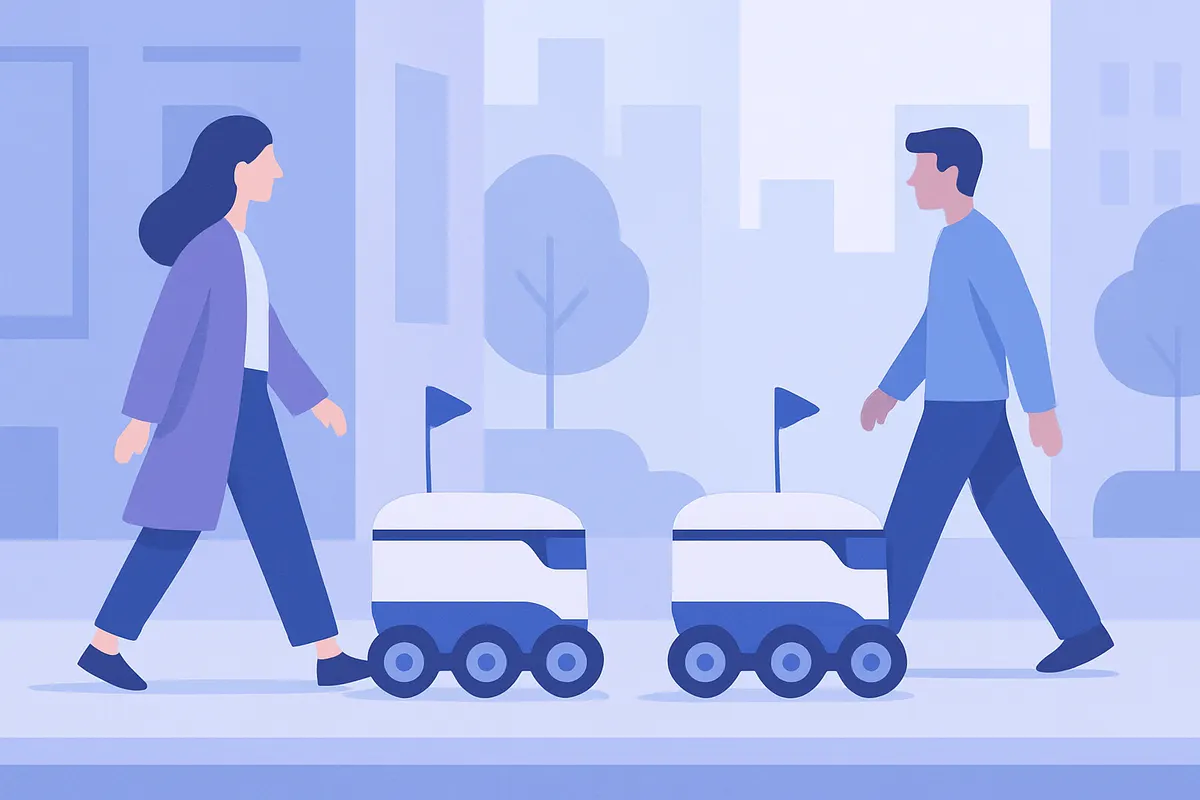歩道を自律走行する宅配ロボットのイメージ