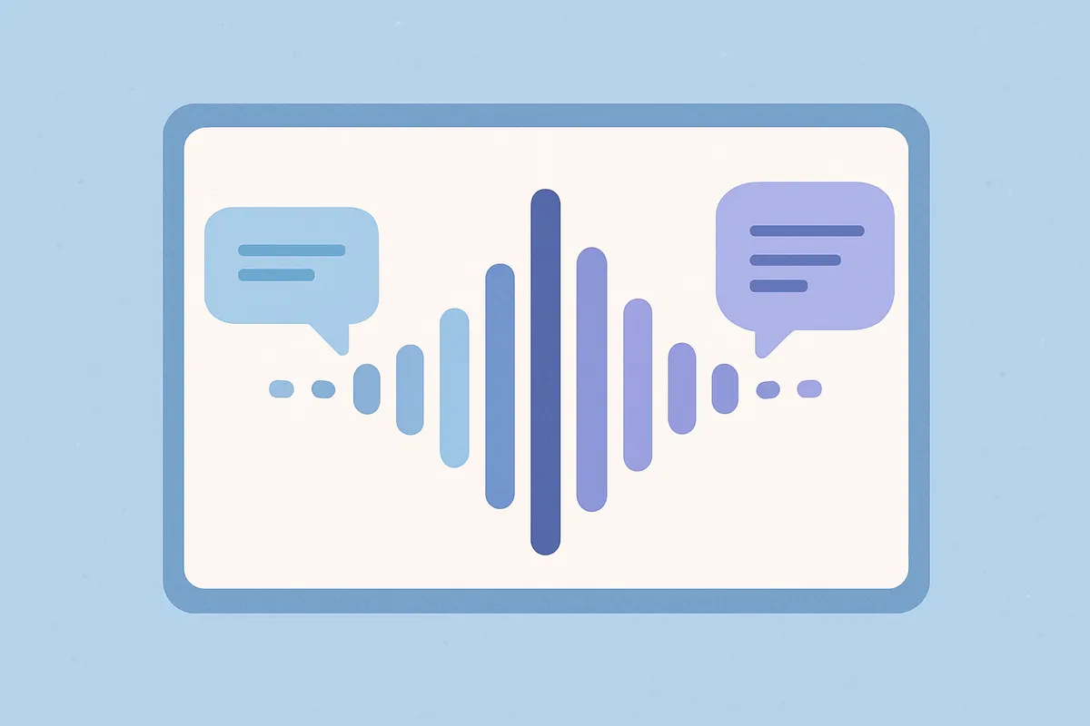 AIが会話フィードバックを分析するイメージ(音声波形と吹き出しの抽象表現)