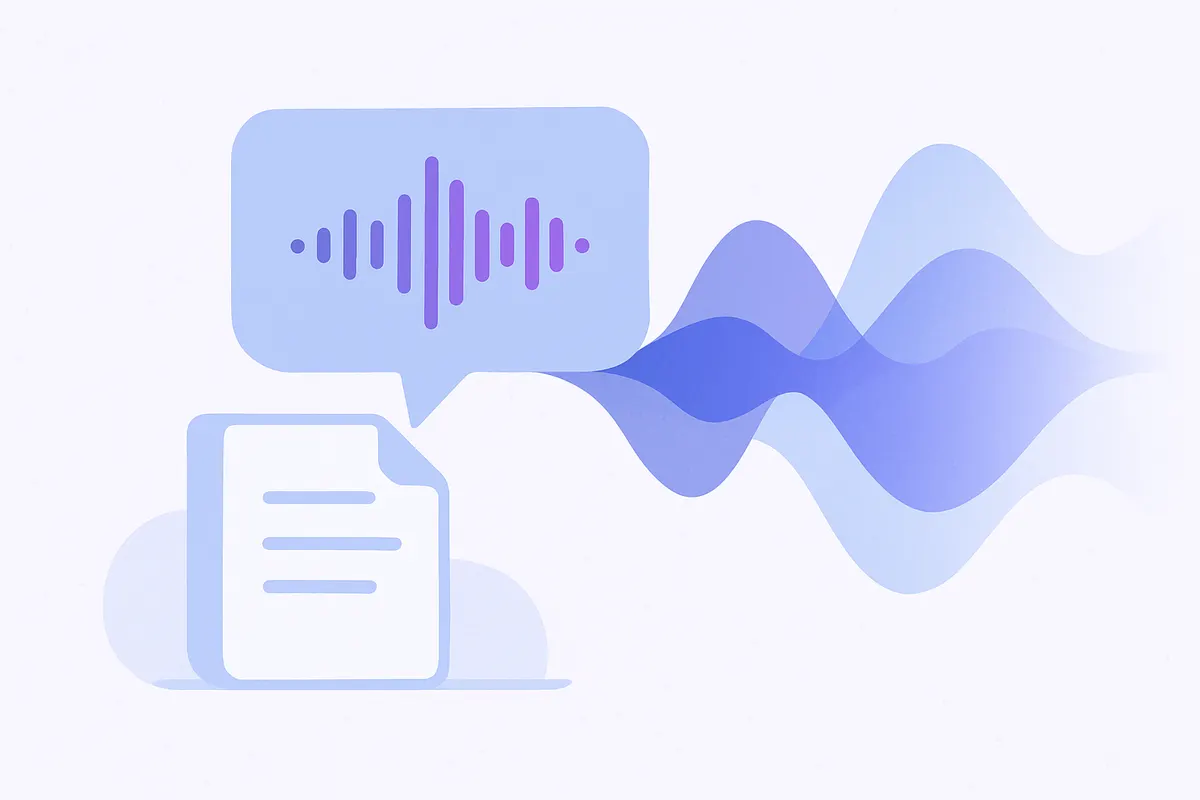 テキストから音声波形が生成されるイメージ。TTSの基本的な仕組みを抽象的に表現。