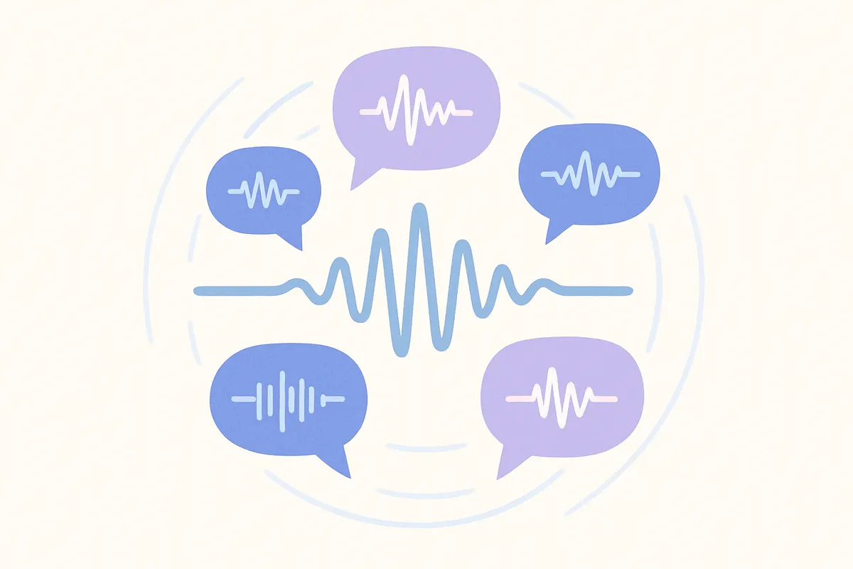 音声フィードバック・評価分析のイメージ（文字なし・抽象的）