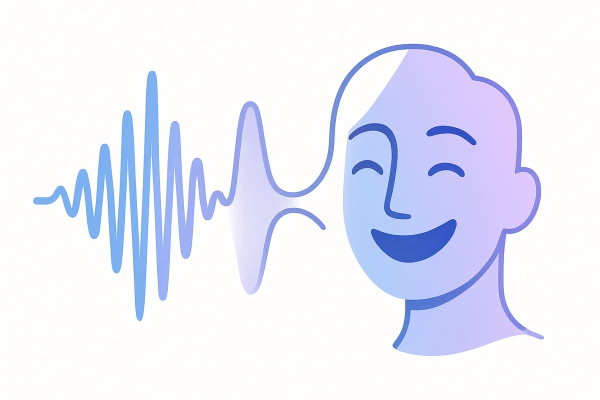 音声波形が顔の表情へと変換されるリップシンク処理のイメージ
