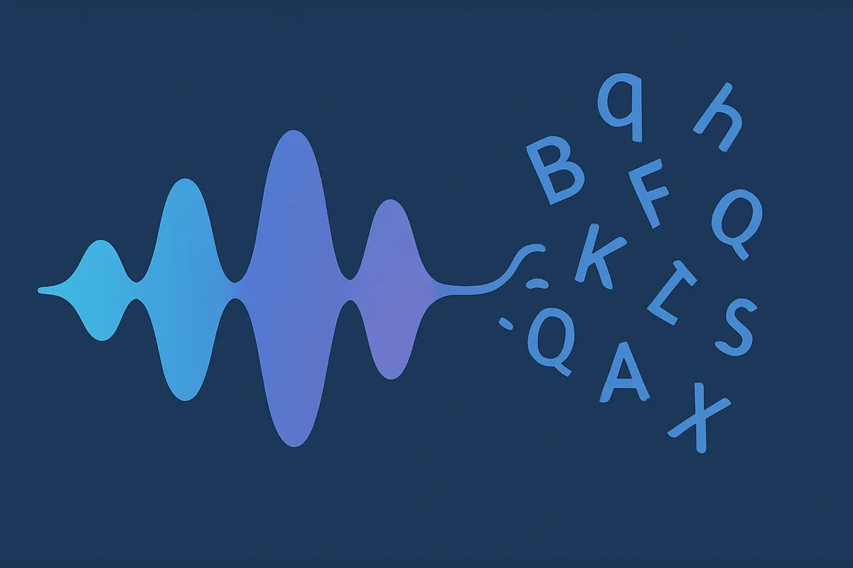 音声データをTransformerが処理して文字に変換するイメージ(Whisperの仕組みを表す)