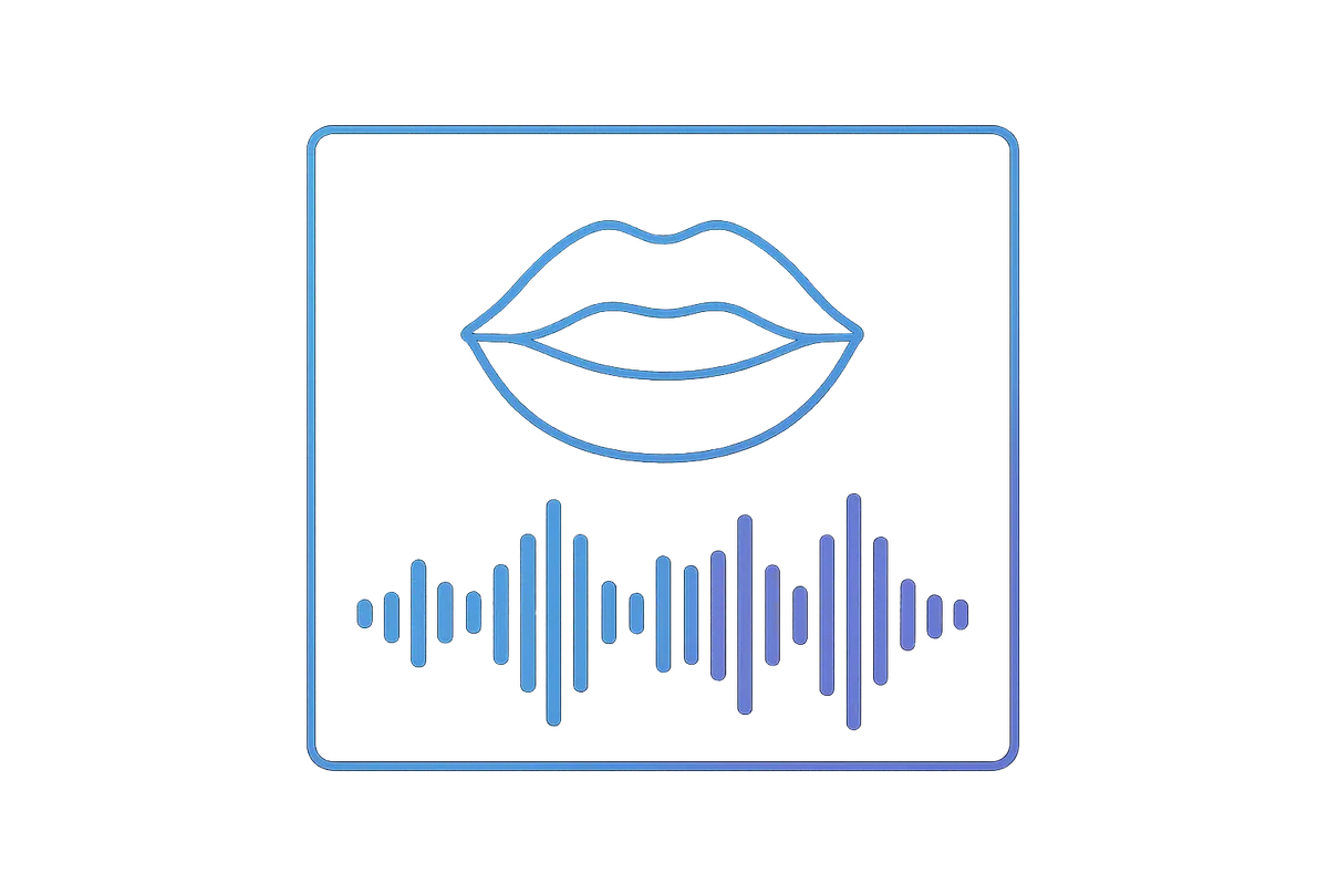 リップシンク技術のイメージ：音声波形とキャラクターの口の動きを同期させるシステムの可視化