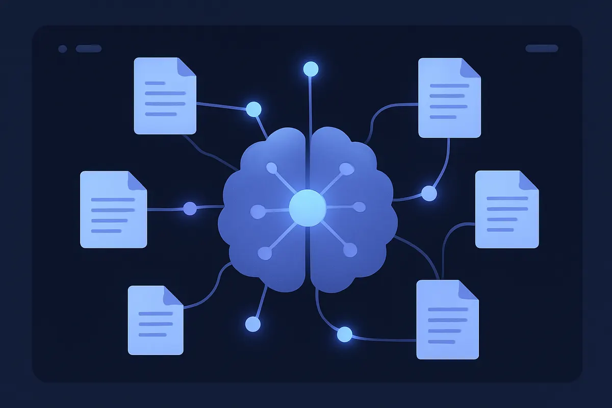 Obsidianが提唱する「第二の脳（Second Brain）」を象徴する、ネットワーク状に結びついたメモの概念図