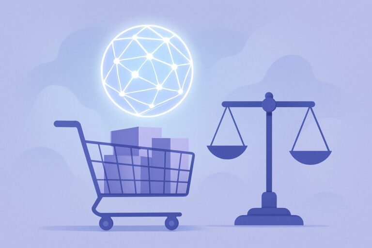 AIエージェントが購買を代行するコマースとリスク管理のイメージ