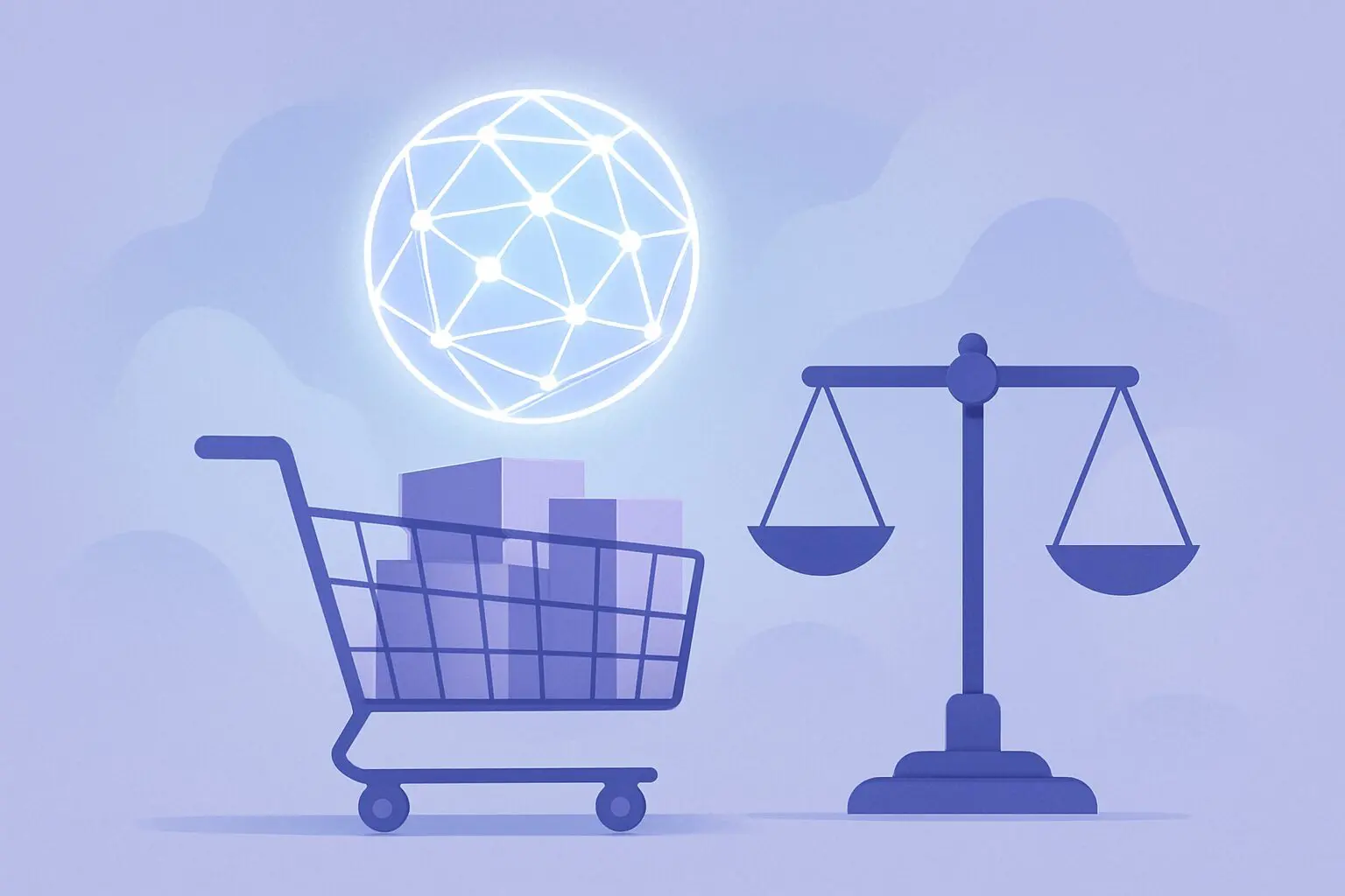 AIエージェントが購買を代行するコマースとリスク管理のイメージ