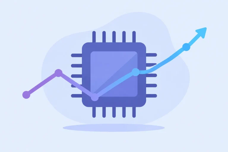 半導体チップと反発する株価チャートのイラスト