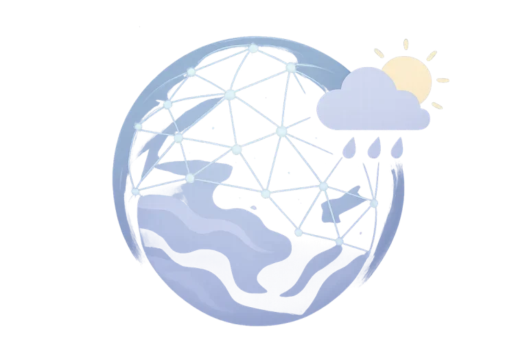 AI天気予報のイメージ（地球とAIのネットワーク）
