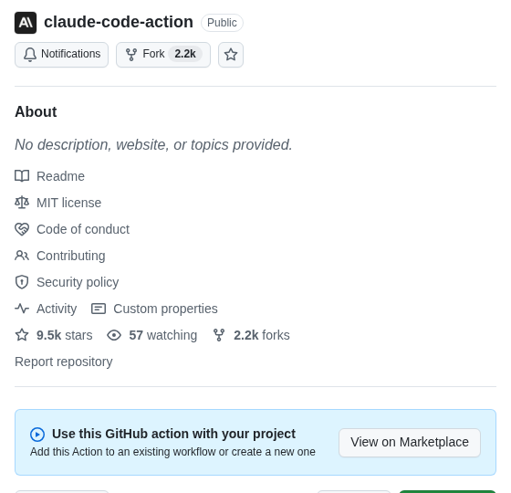 GitHub上の anthropics/claude-code-action の公開リポジトリのページ(2026年10月13日に表示)。Claude Code用のGitHub Actionの公式リポジトリで、Marketplaceに公開されている
