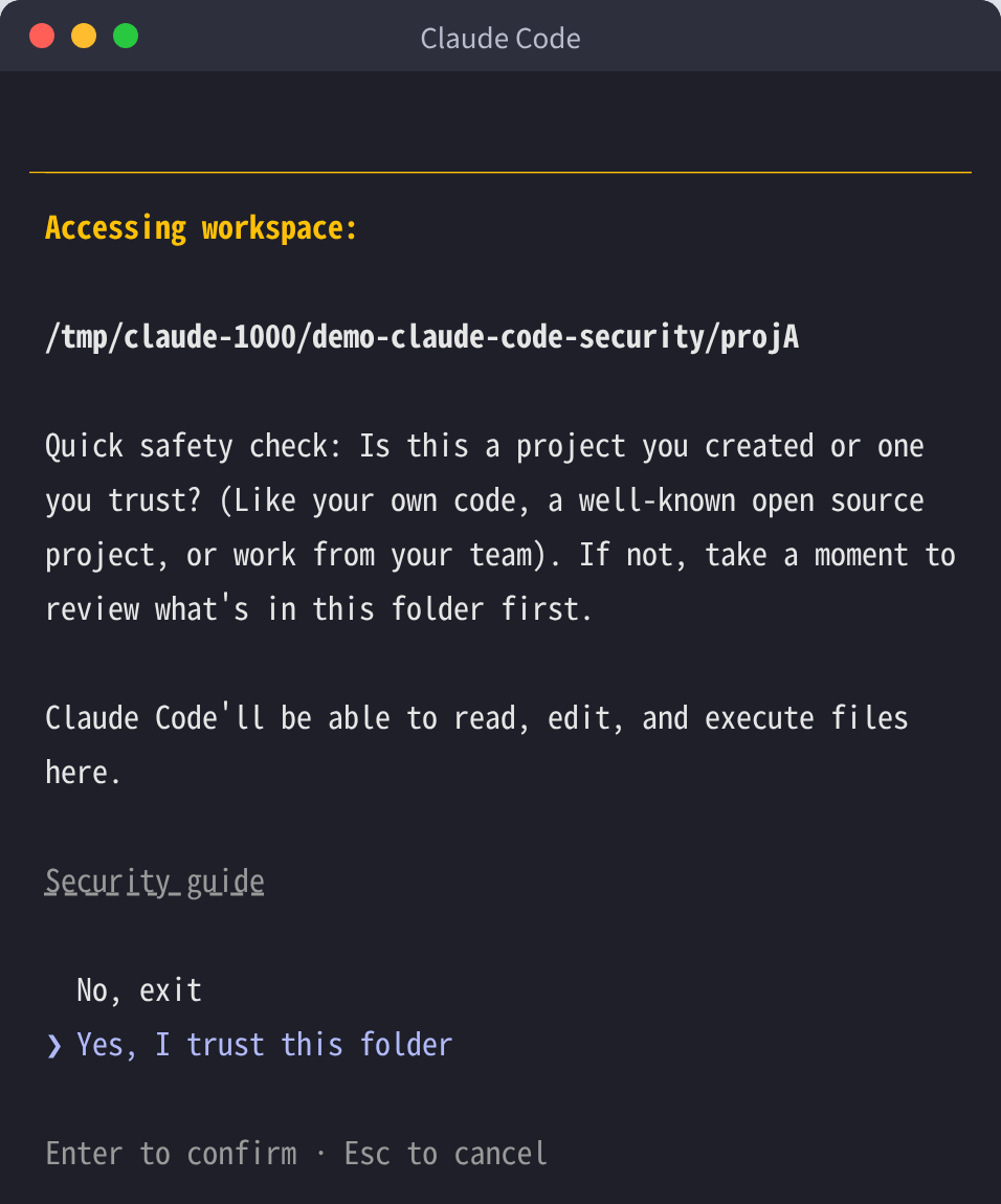 Claude Codeを初めてのフォルダで起動すると出る確認画面。Accessing workspaceの下にフォルダの場所が表示され、「No, exit」と「Yes, I trust this folder」のどちらかを選ぶ（2026年10月13日・Claude Code 2.1.296で撮影）