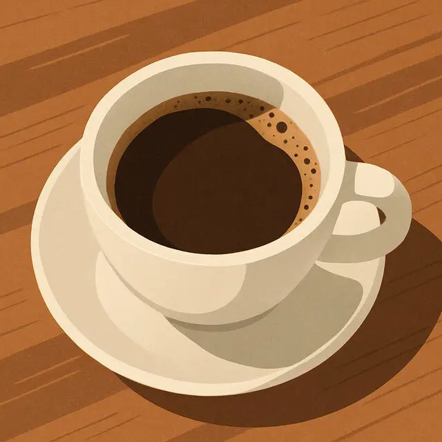 同じ指示で画風だけ「フラットイラスト」に変えて生成した、コーヒーカップのイラスト